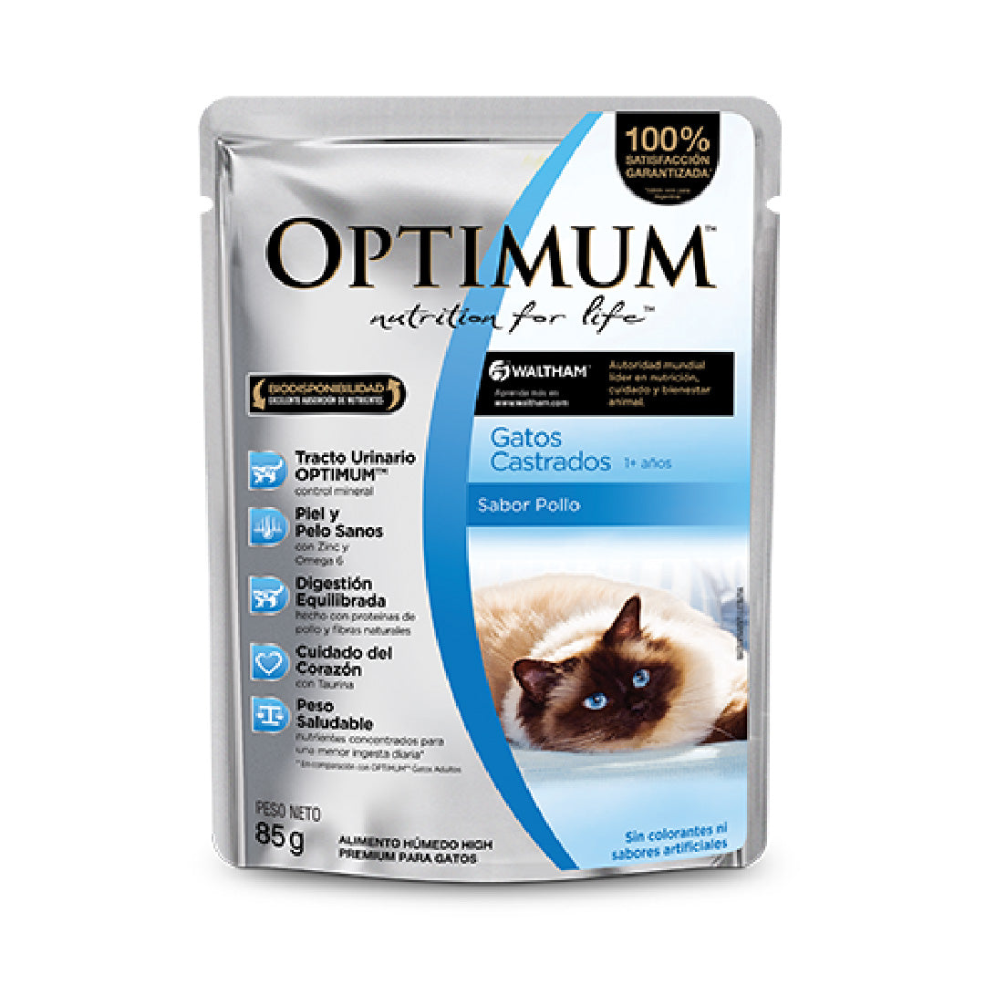 Pouch Optimum Gato Adulto Castrado sabor Pollo 85gr