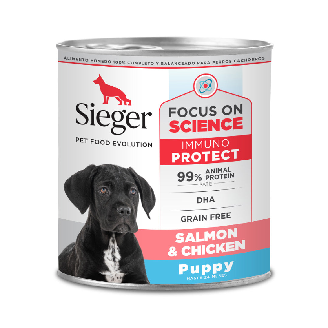 Lata Sieger Perro Cachorro Salmón y Pollo