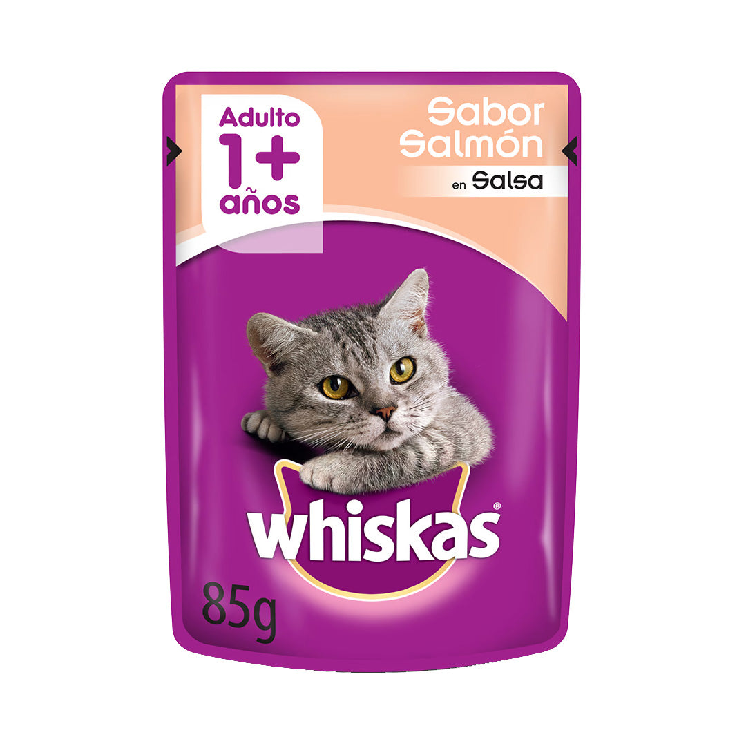 Pouch Whiskas Gato Adulto sabor Salmón 85gr