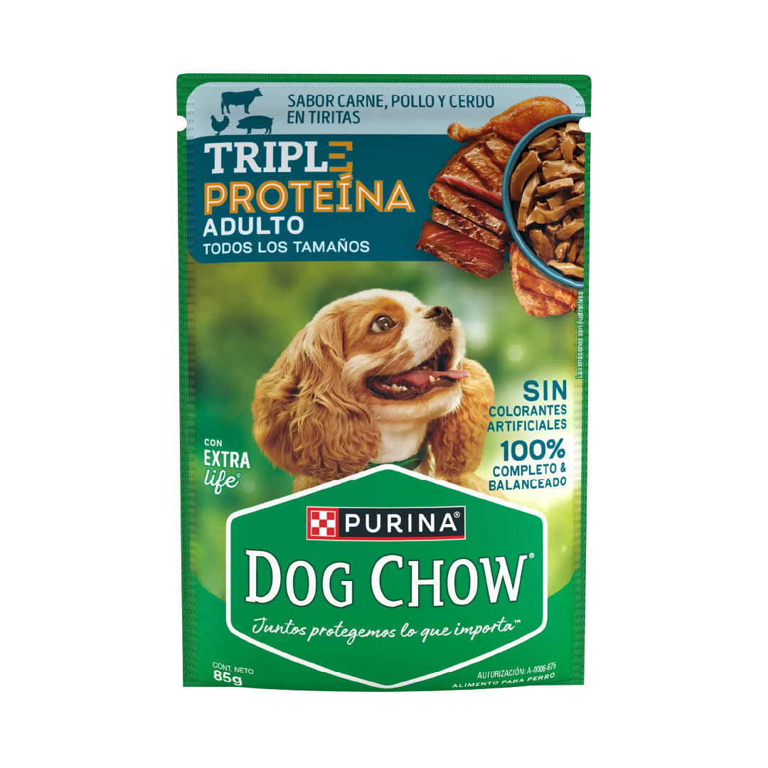 Pouch Dog Chow Triple Proteina Perro Adulto Carne Pollo Cerdo