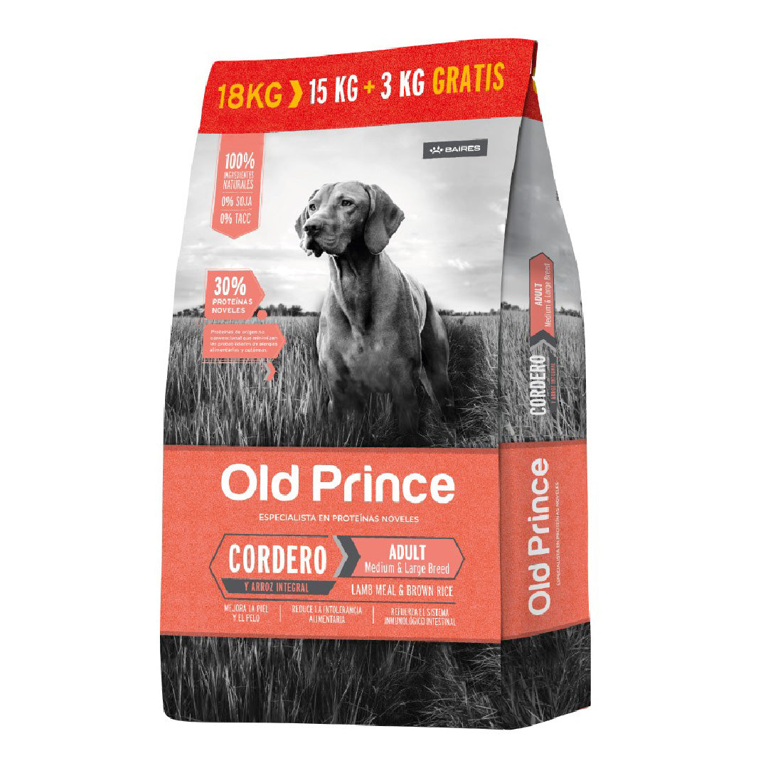 Alimento Old Prince Perro Adulto Mediano y Grande Cordero y Arroz 15+3kg